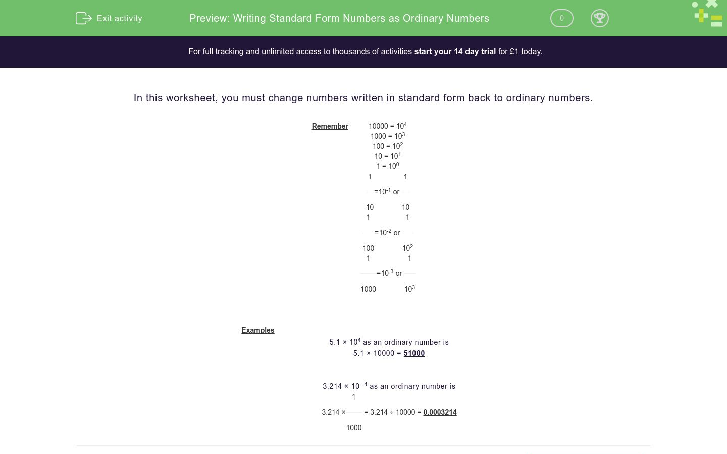 Writing Standard Form Numbers As Ordinary Numbers Worksheet EdPlace