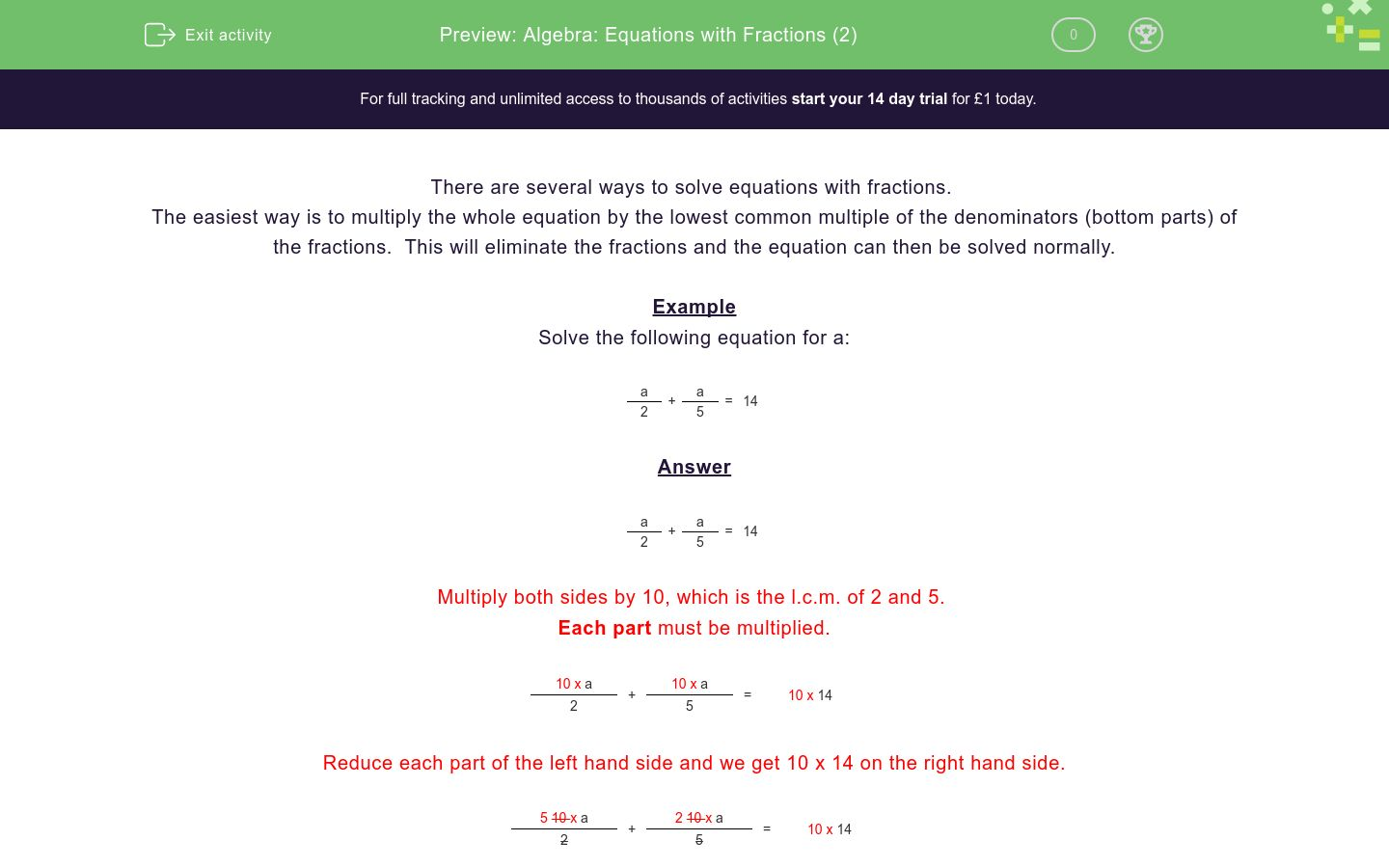 Algebra: Equations with Fractions (2) Worksheet - EdPlace