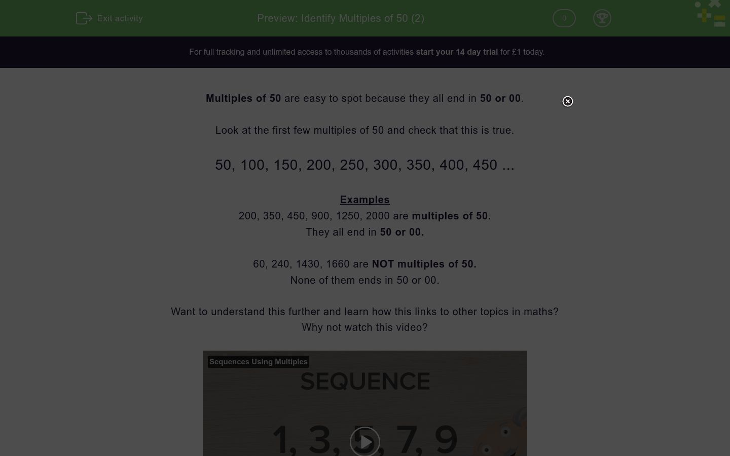 Identify Multiples of 50 (2) Worksheet EdPlace