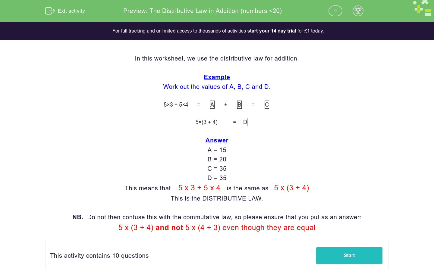 The Distributive Law in Addition (numbers