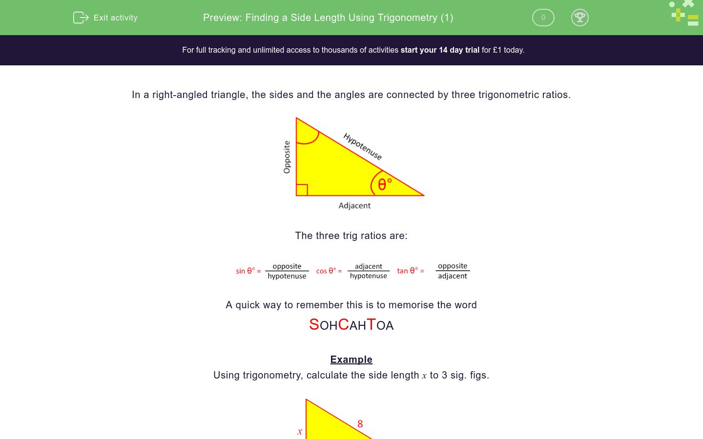 Finding a Side Length Using Trigonometry (1) Worksheet - EdPlace