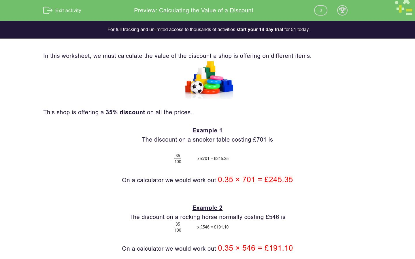 Calculating the Value of a Discount Worksheet EdPlace