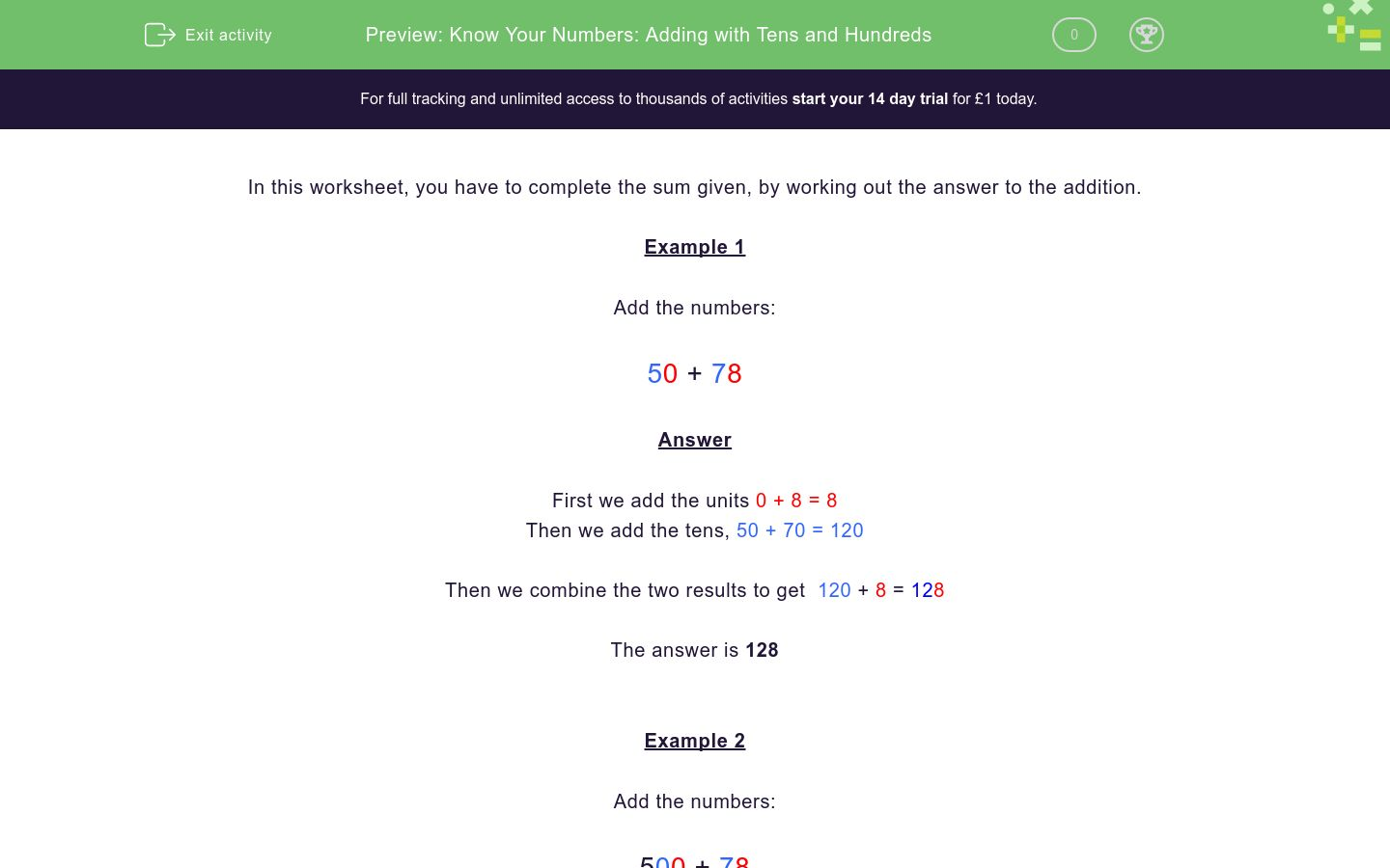 Know Your Numbers: Adding with Tens and Hundreds Worksheet - EdPlace