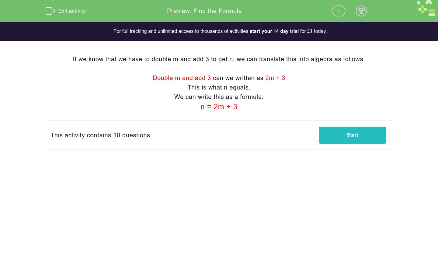 Find the Formula Worksheet - EdPlace