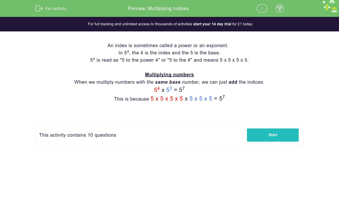 Multiplying Indices Worksheet EdPlace