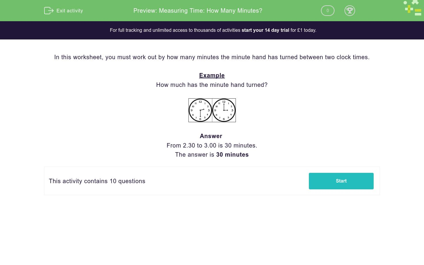 Measuring Time: How Many Minutes? Worksheet - EdPlace