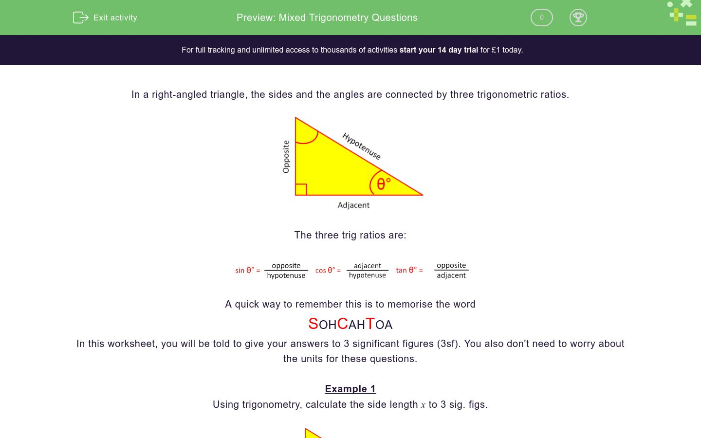 Mixed Trigonometry Questions Worksheet Edplace