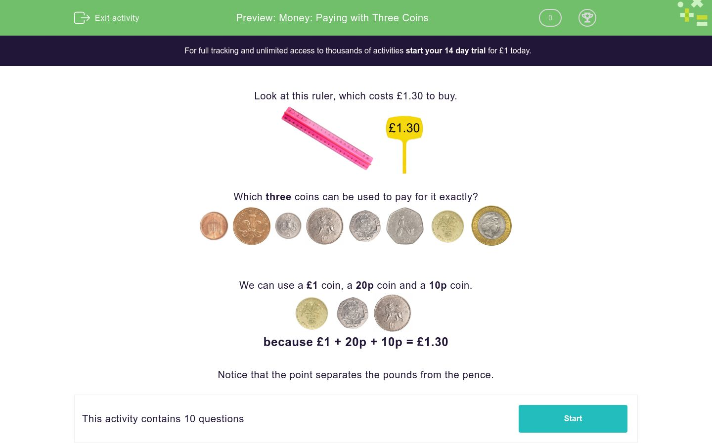 Money: Paying with Three Coins Worksheet - EdPlace