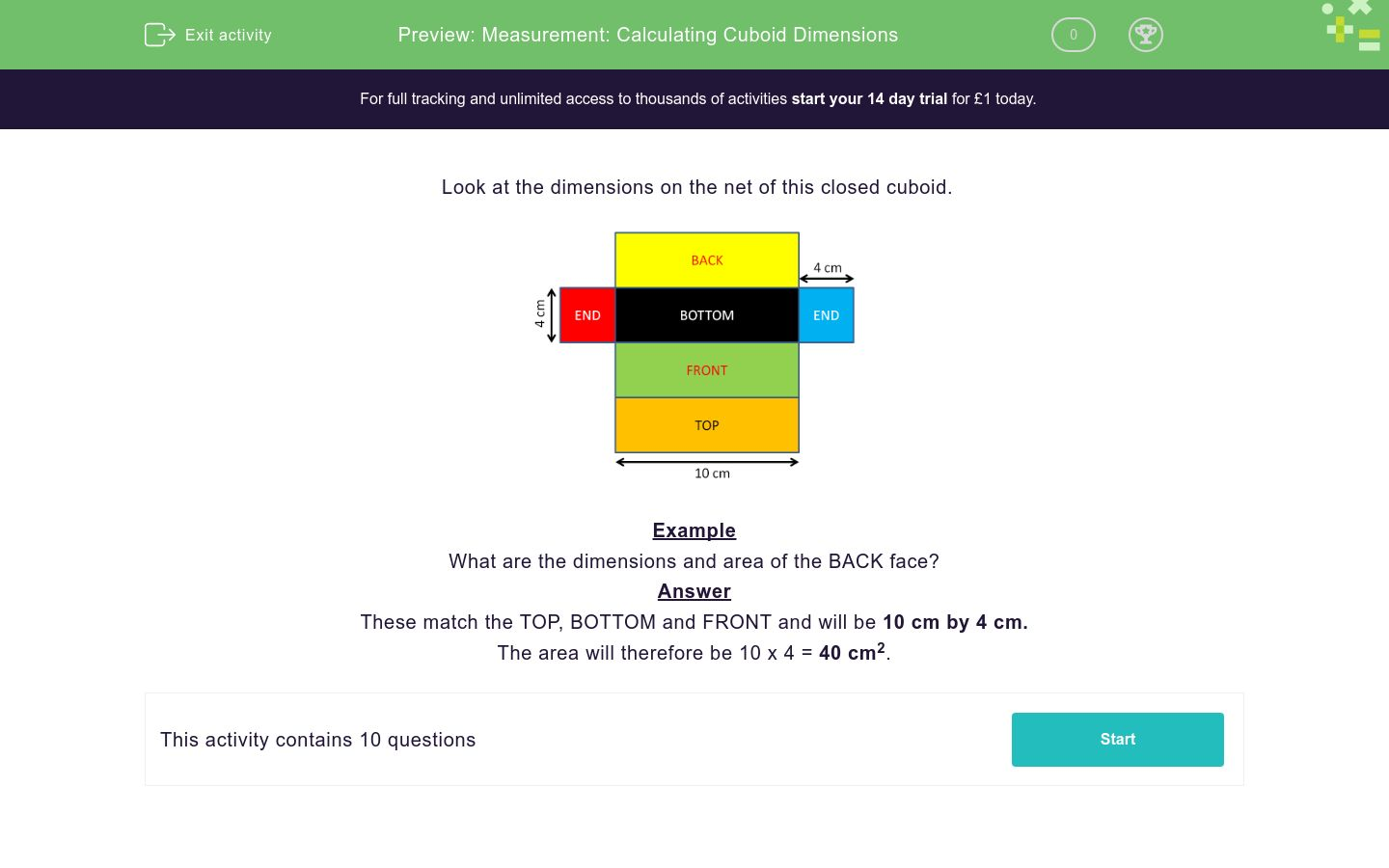 Measurement: Calculating Cuboid Dimensions Worksheet - EdPlace