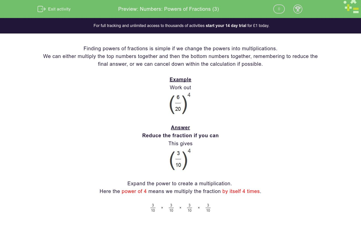 Numbers: Powers of Fractions (3) Worksheet - EdPlace