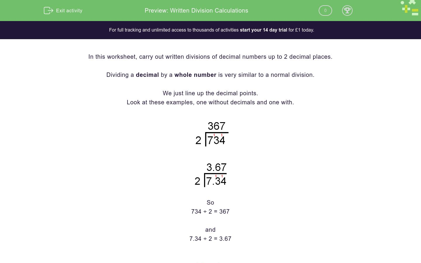 Written Division Calculations Worksheet - EdPlace