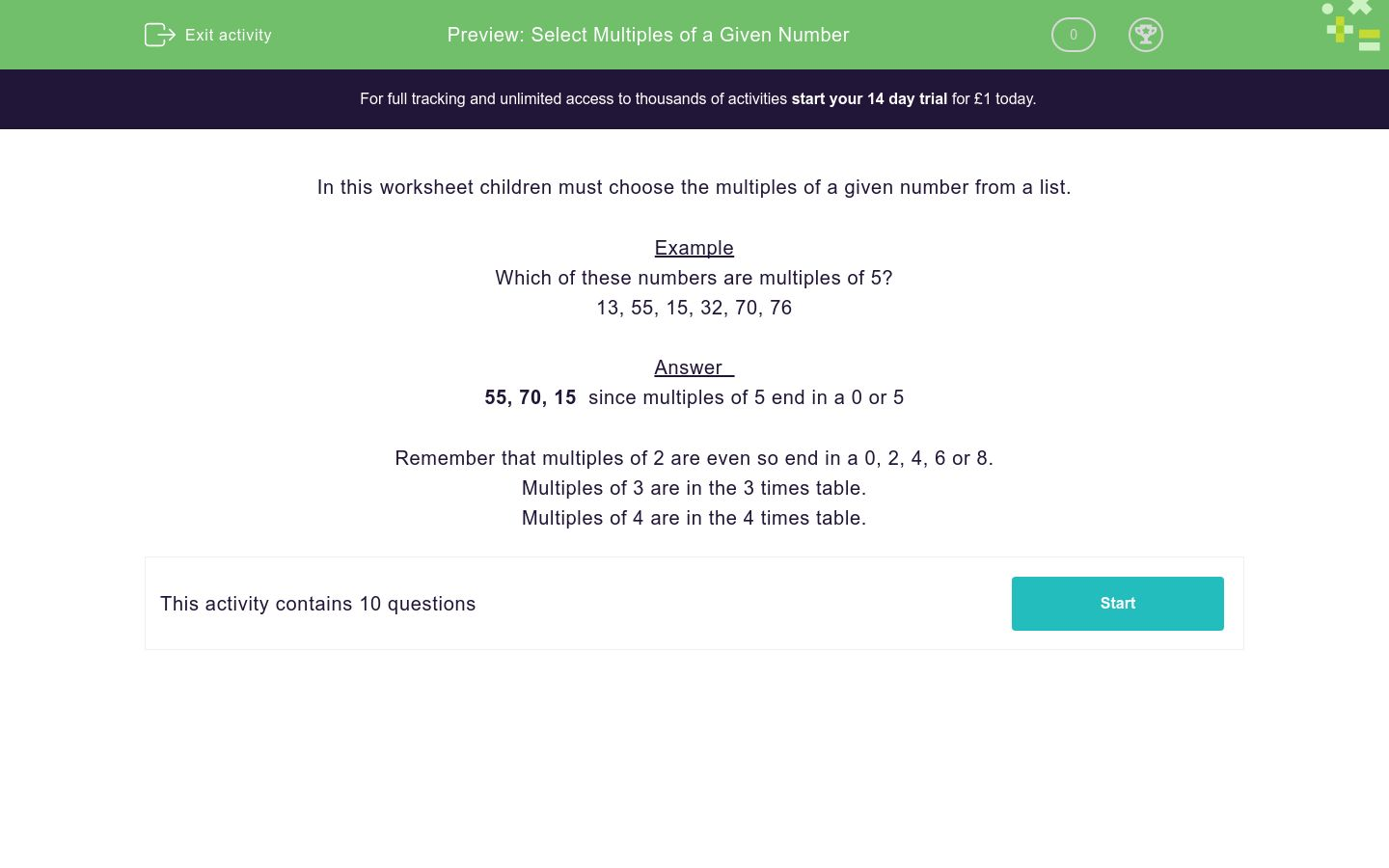 Select Multiples of a Given Number Worksheet - EdPlace