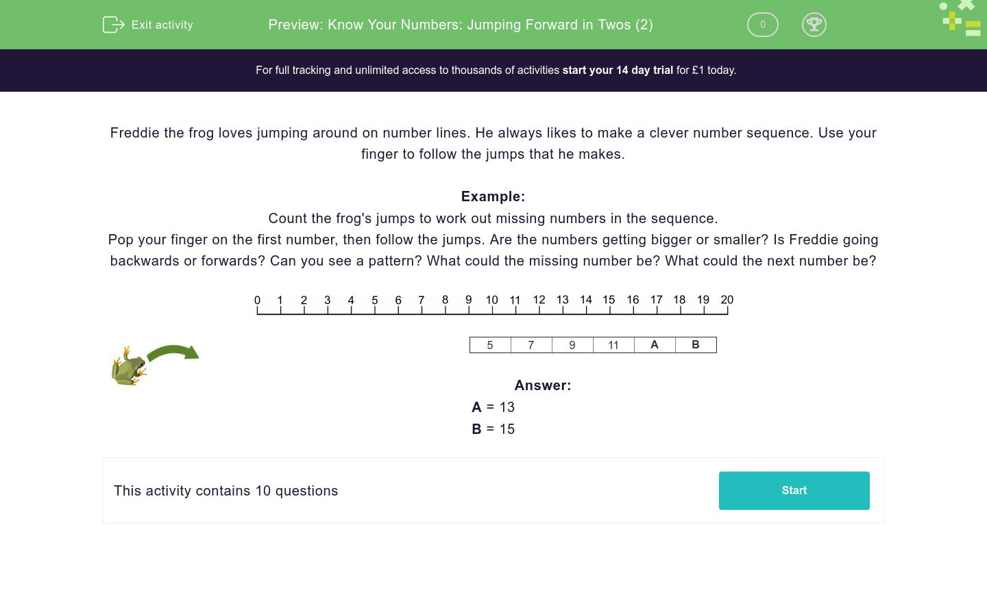 Know Your Numbers: Jumping Forward in Twos (2) Worksheet - EdPlace
