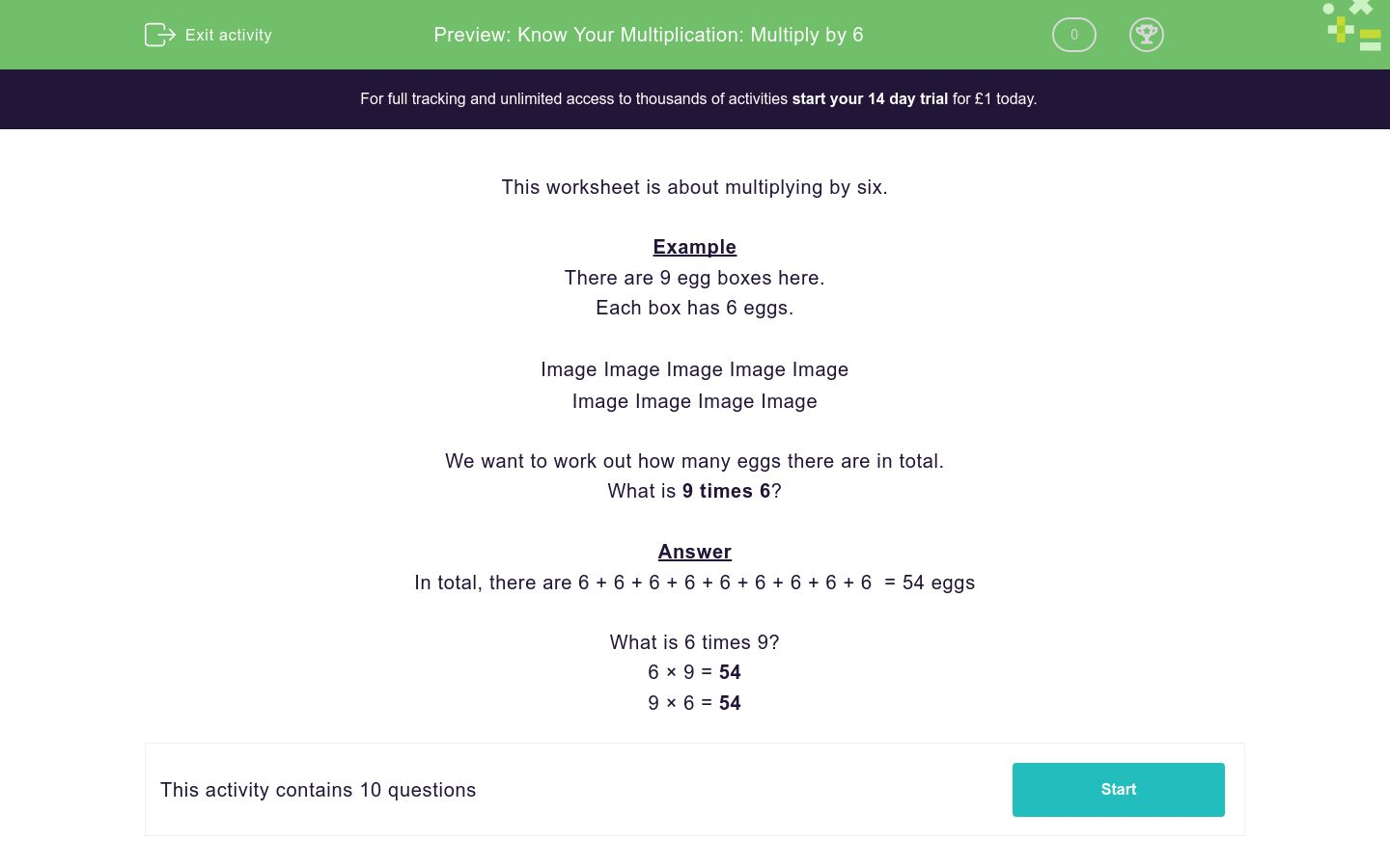 Multiply By 6 Worksheet