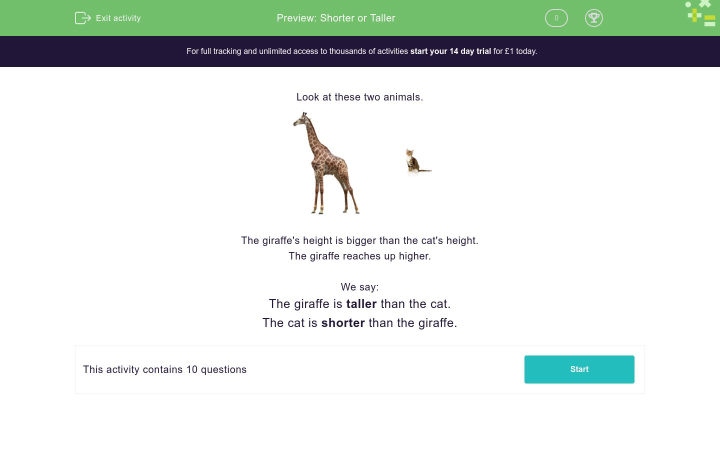 Shorter or Taller Worksheet - EdPlace