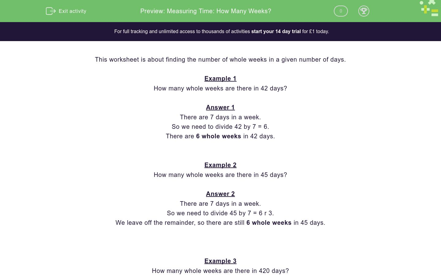 Measuring Time: How Many Weeks? Worksheet - EdPlace