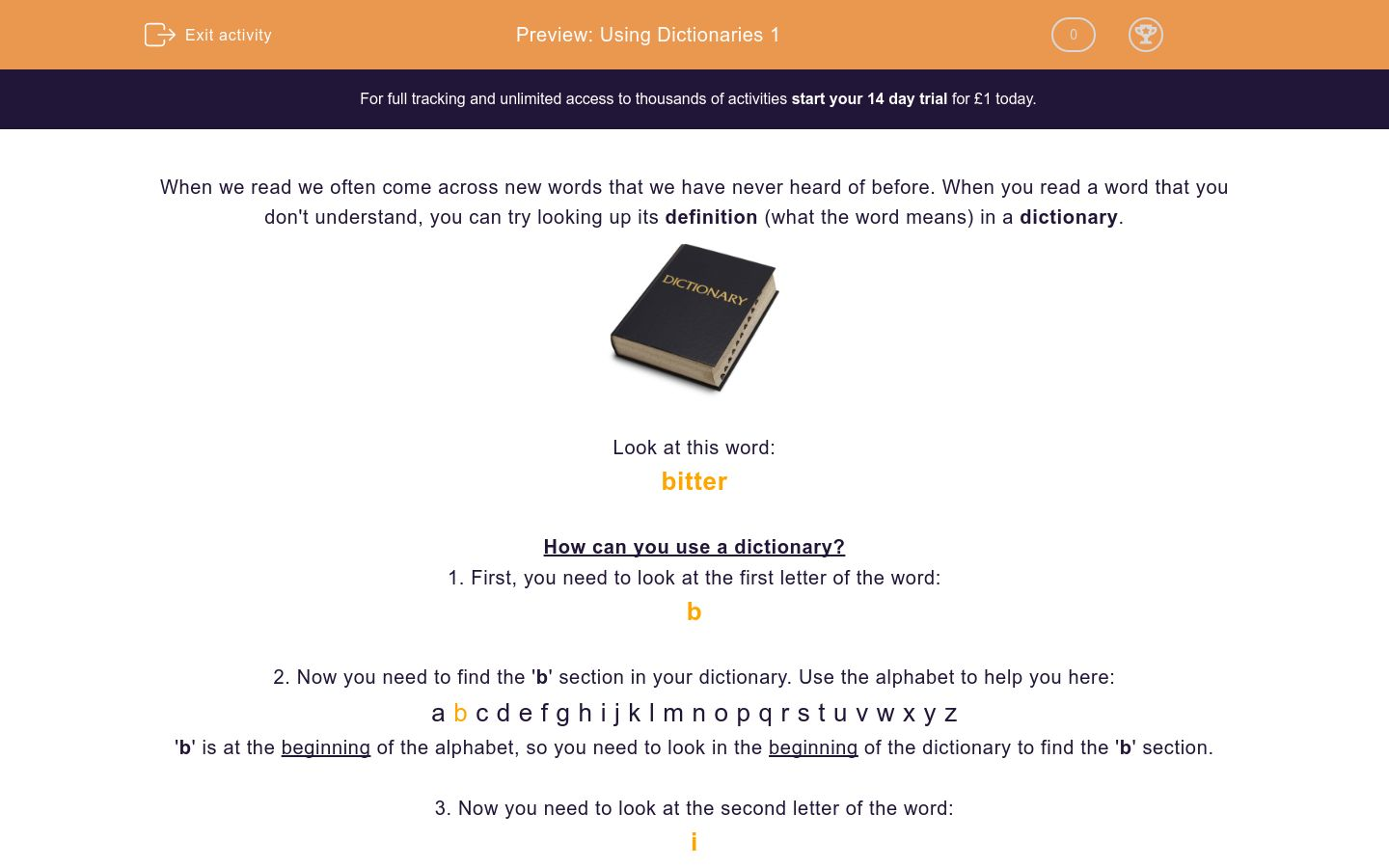 Using Dictionaries 1 Worksheet EdPlace