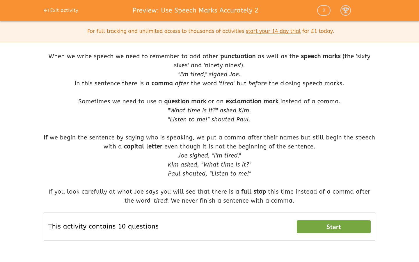 speech marks practice worksheet