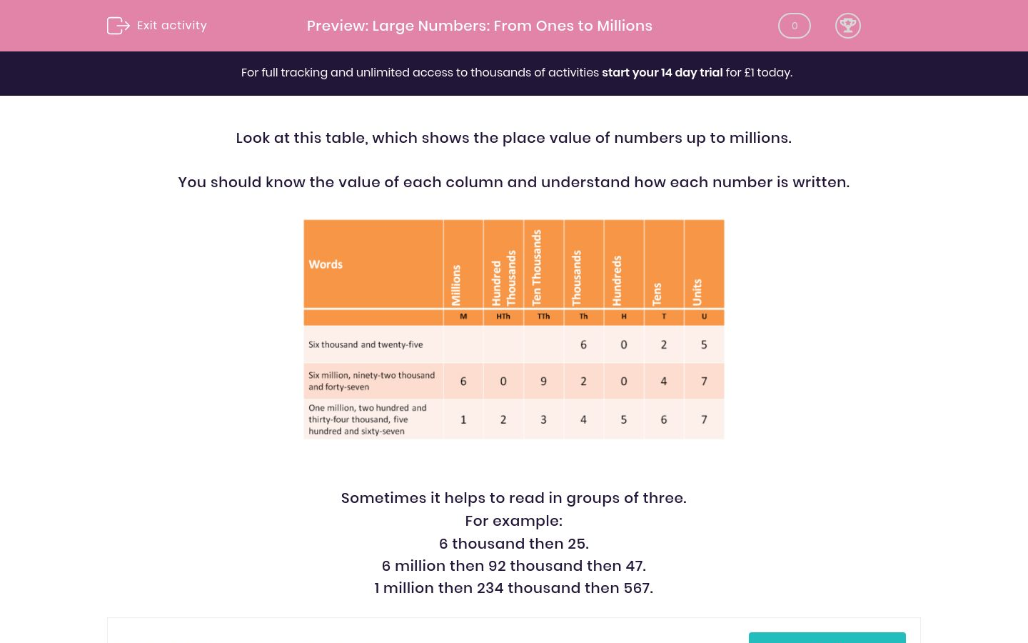 large numbers from ones to millions worksheet edplace
