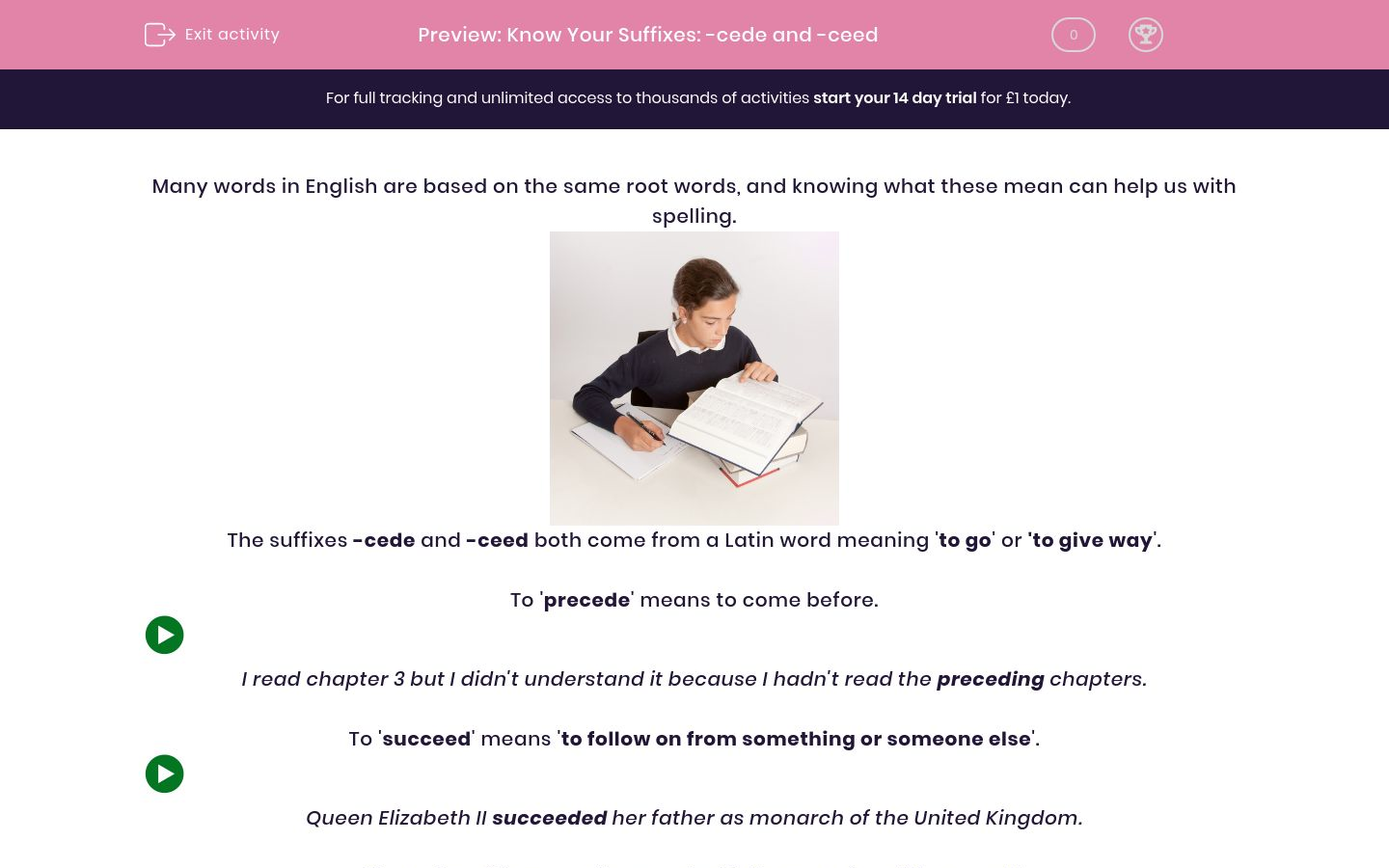 Know Your Suffixes cede And ceed Worksheet EdPlace