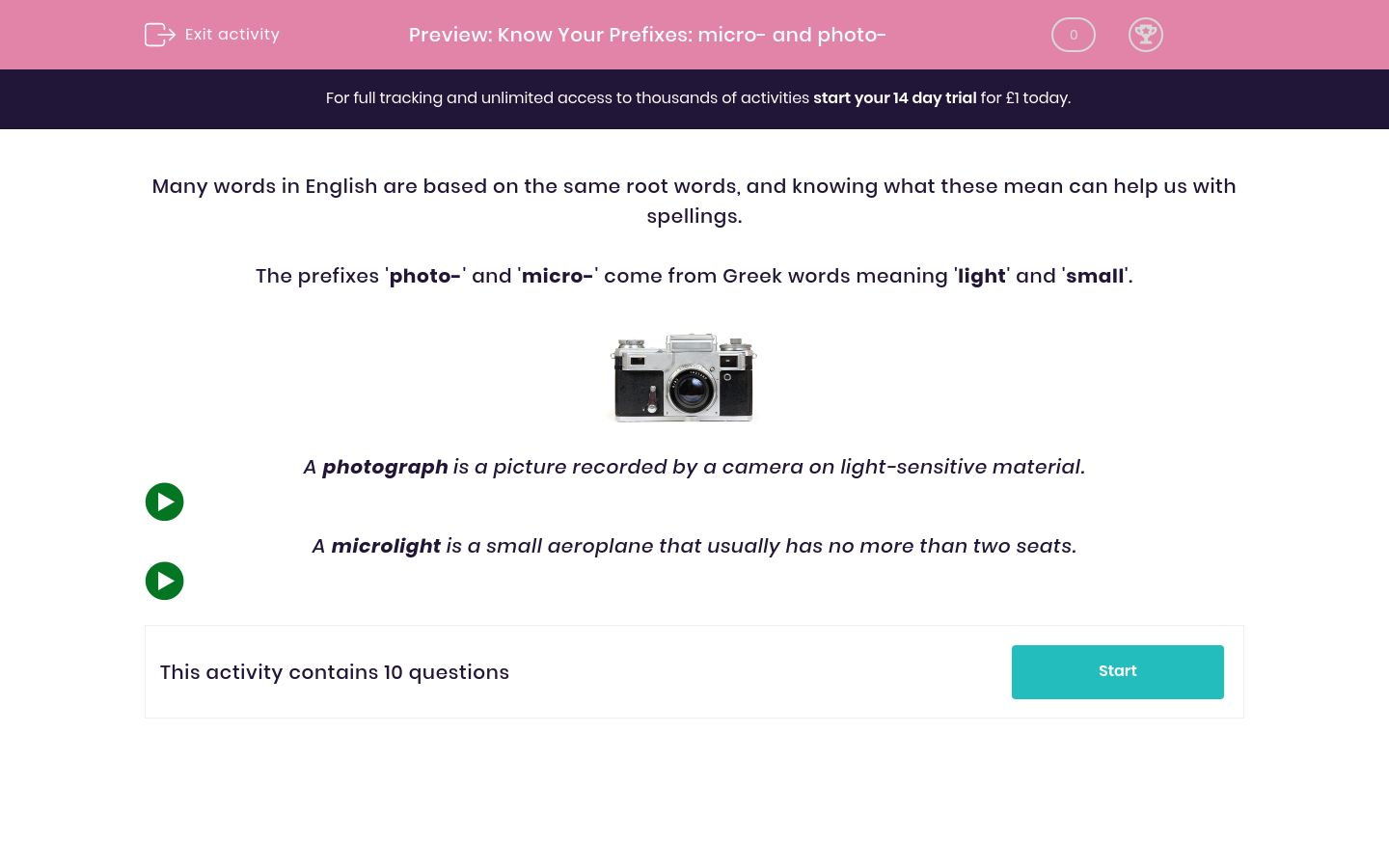 Know Your Prefixes micro and photo Worksheet EdPlace