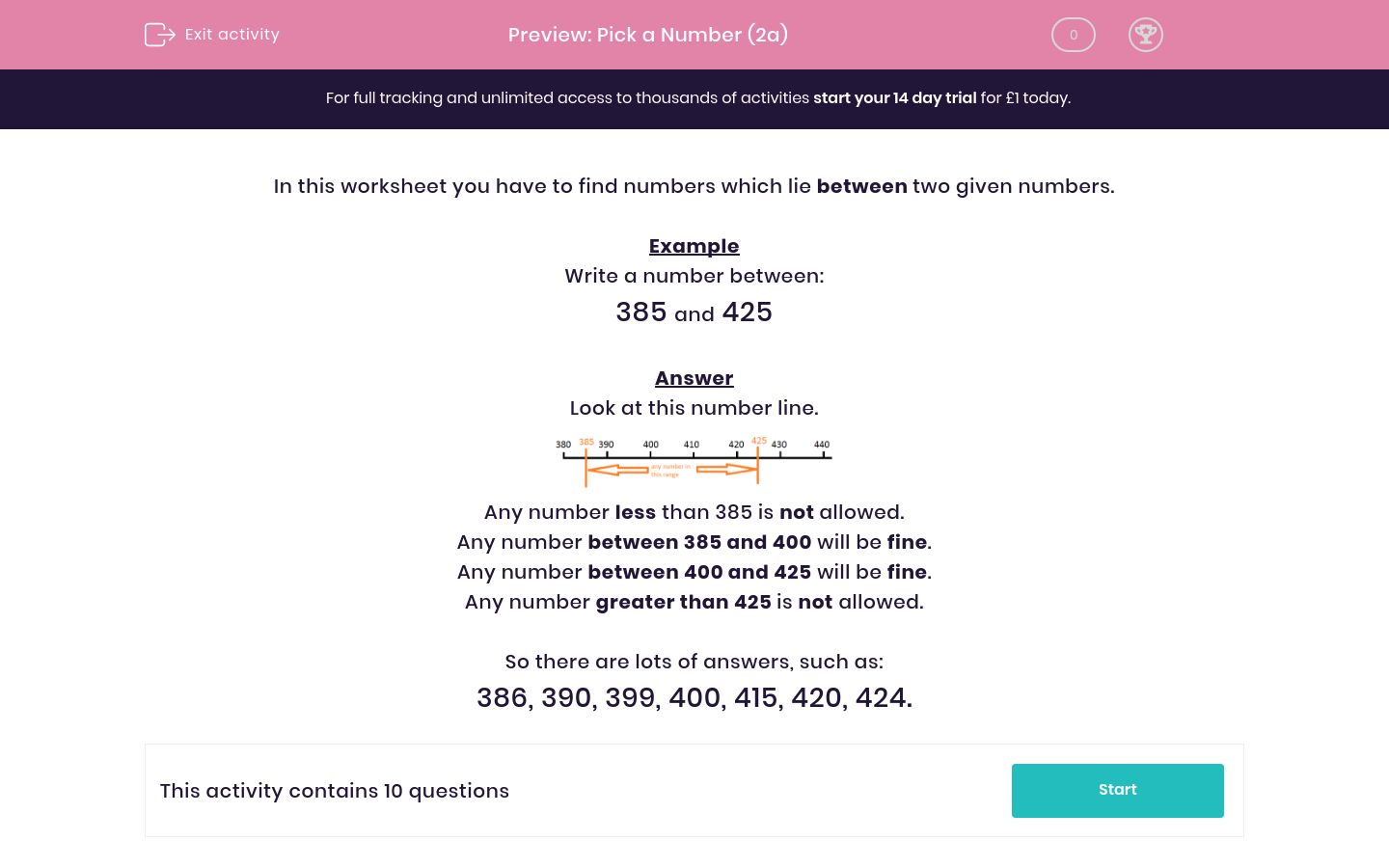 Pick a Number (2a) Worksheet - EdPlace