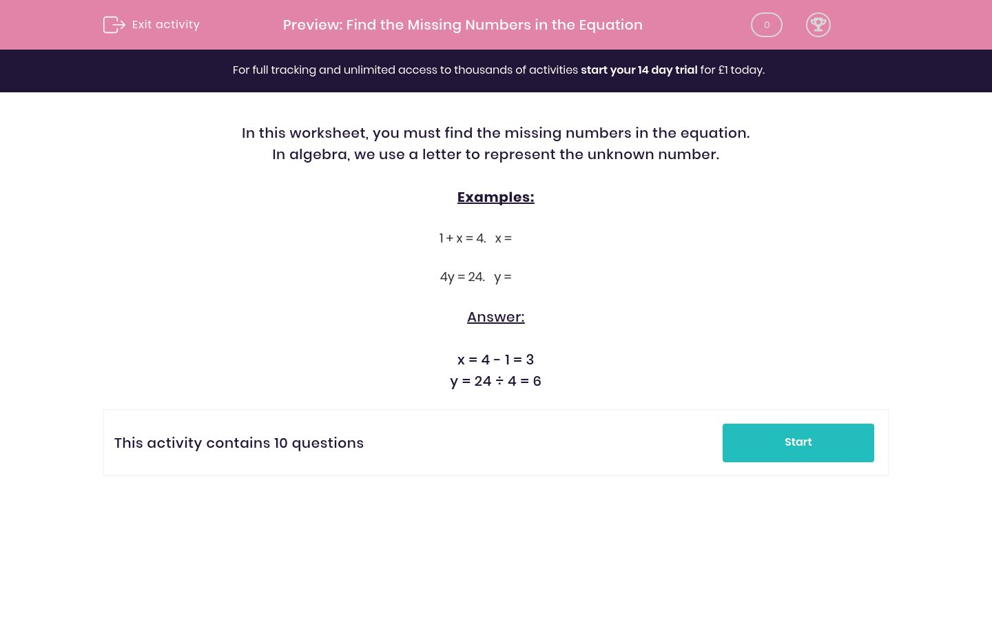 Find the Missing Numbers in the Equation Worksheet - EdPlace