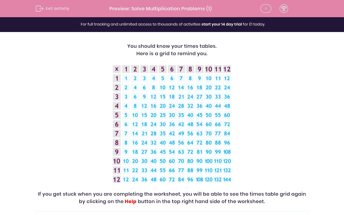 Solve Multiplication Problems (1) Worksheet - EdPlace