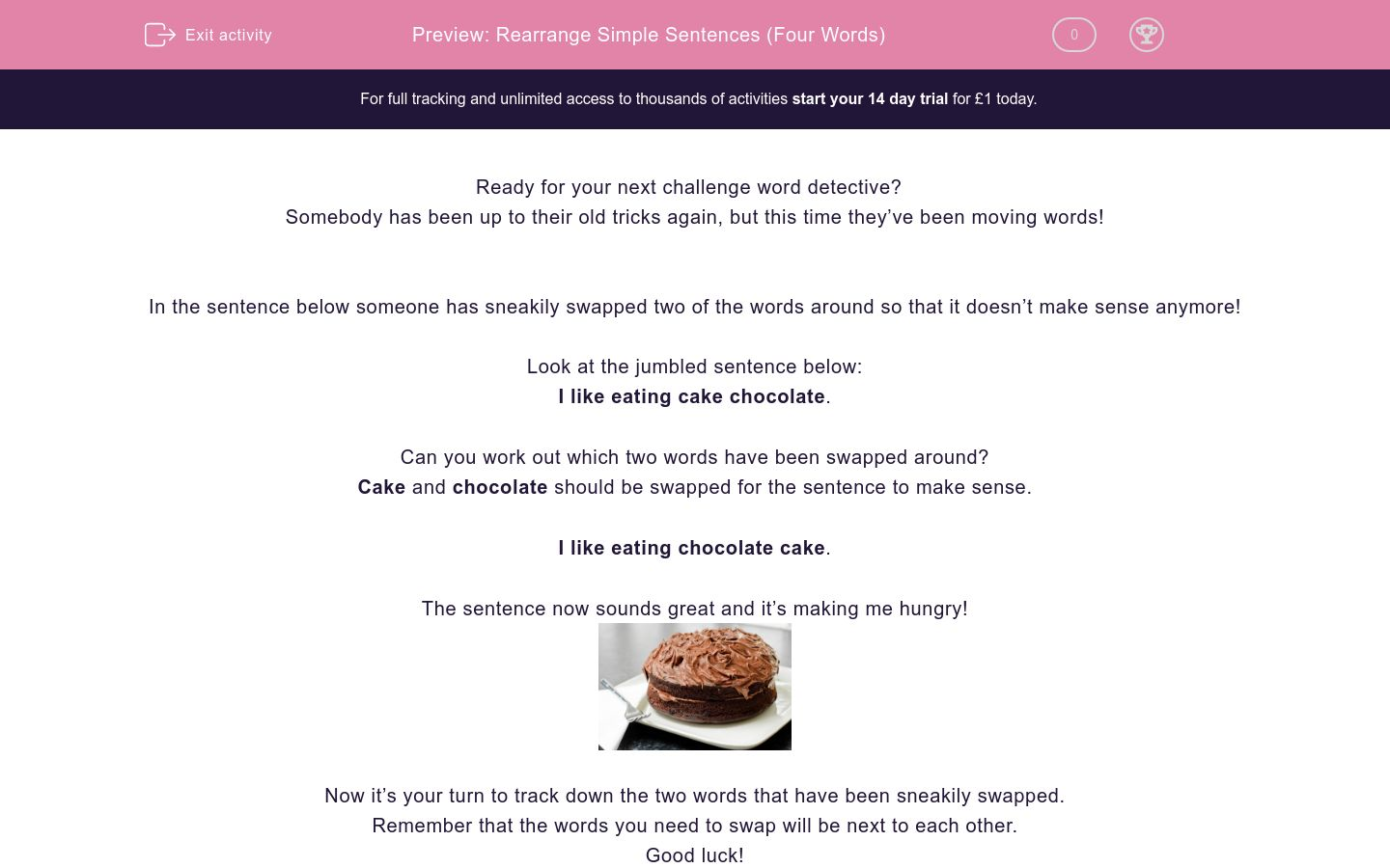 Rearrange Simple Sentences (Four Words) Worksheet - EdPlace