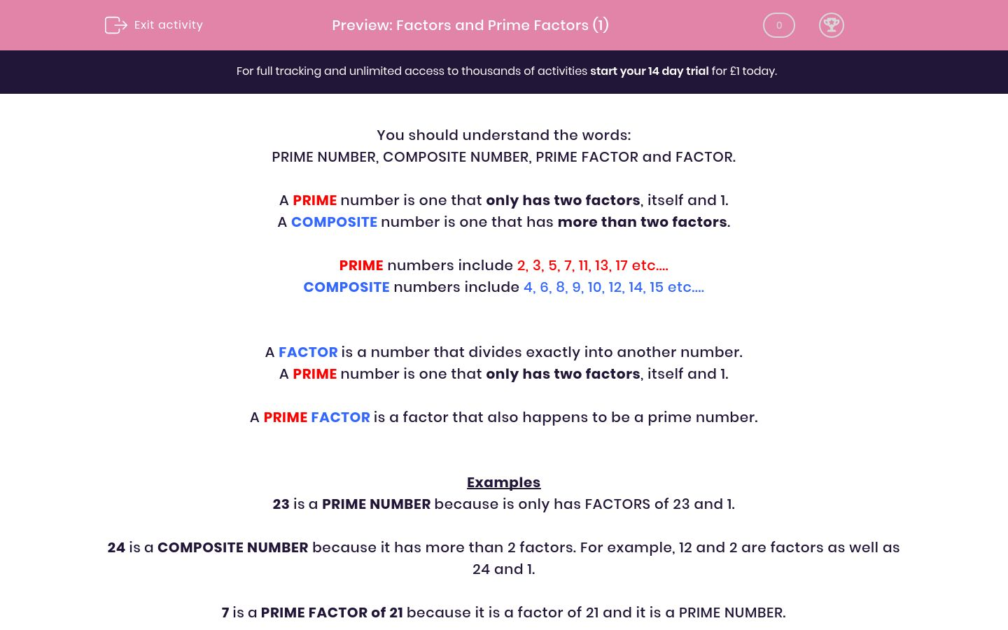 Factors and Prime Factors (1) Worksheet - EdPlace