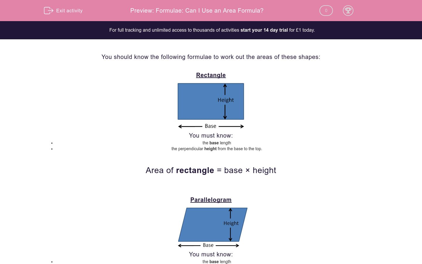 Formulae: Can I Use an Area Formula? Worksheet - EdPlace