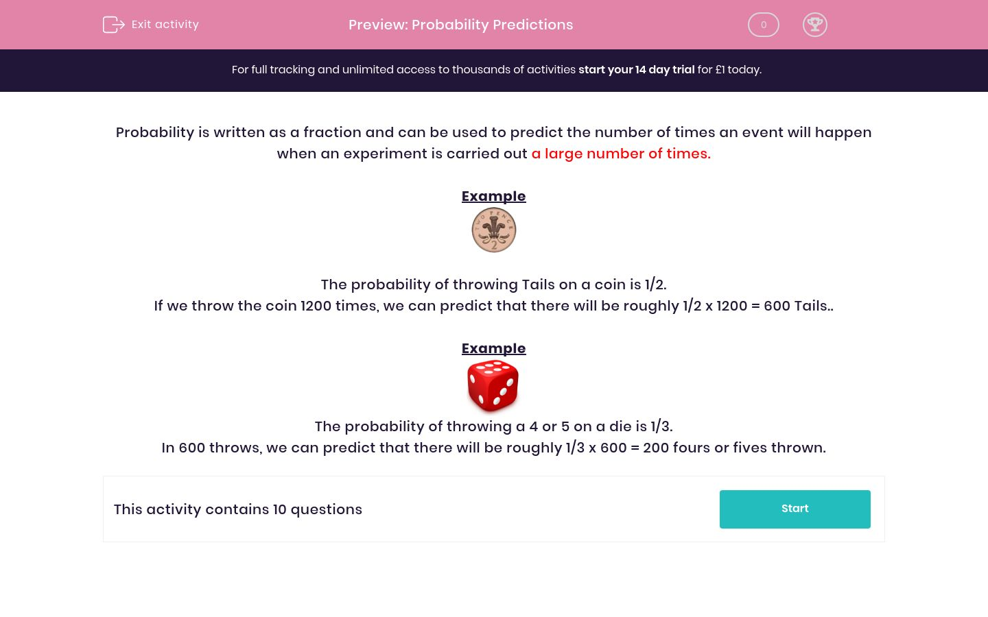 Probability Predictions Worksheet - EdPlace