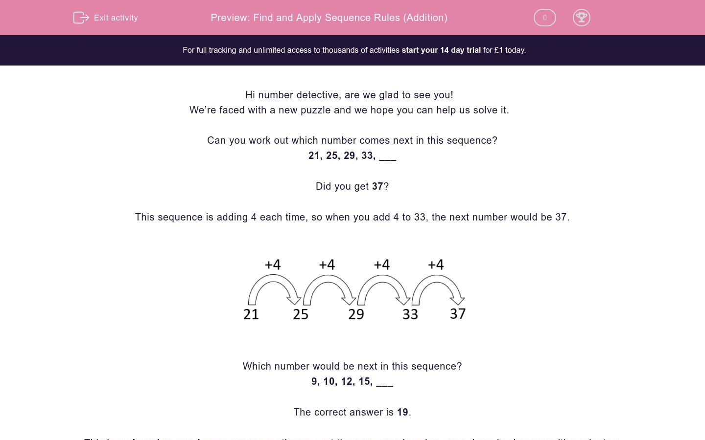 Find and Apply Sequence Rules (Addition) Worksheet - EdPlace