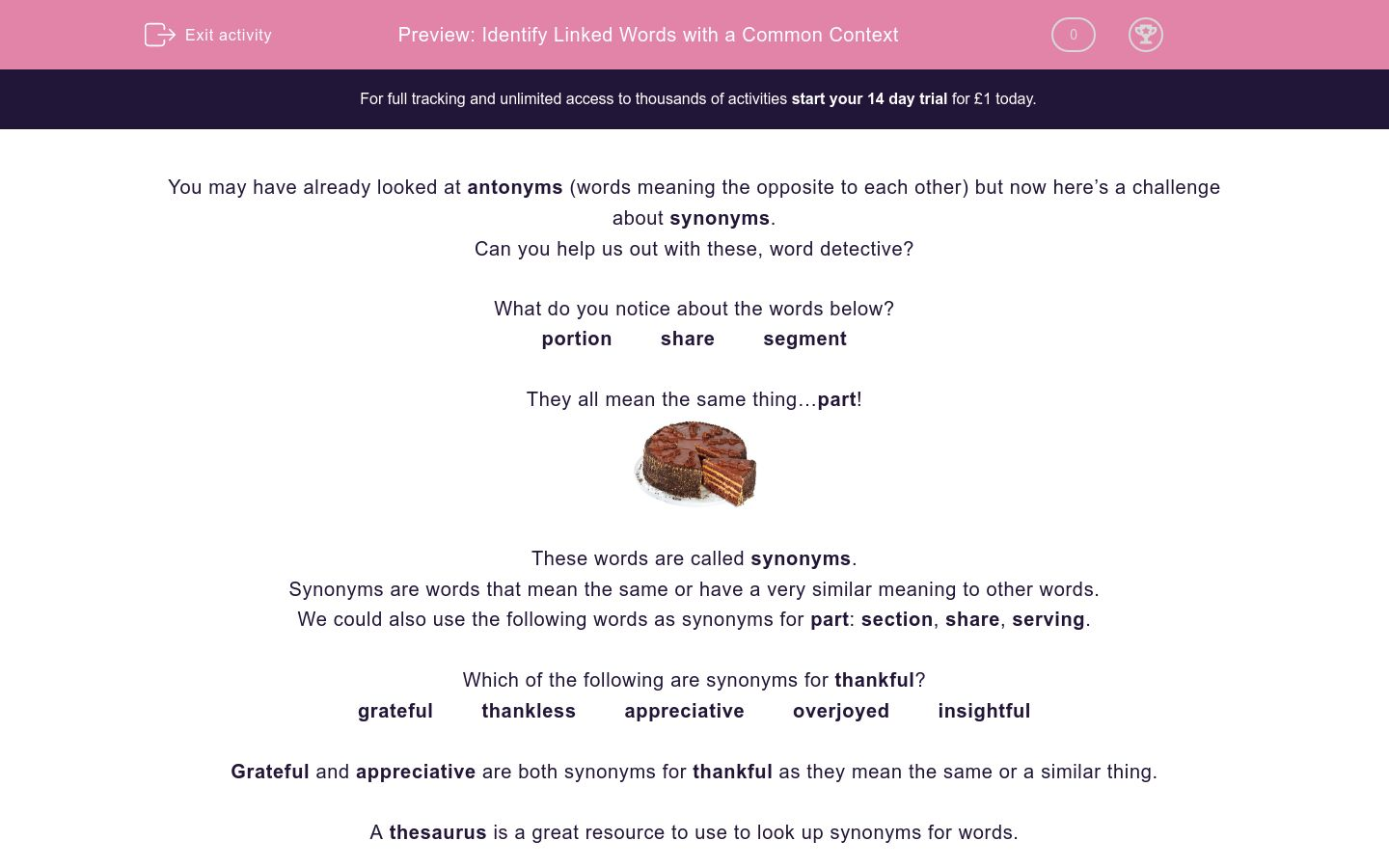 Identify Linked Words With A Common Context Worksheet Edplace