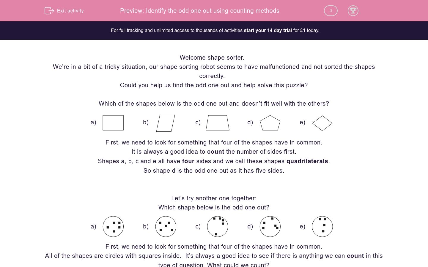 Identify The Odd One Out Using Counting Methods Worksheet Edplace