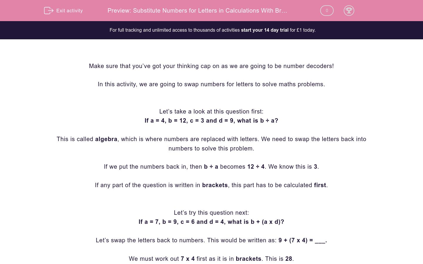substitute-numbers-for-letters-in-calculations-with-brackets-worksheet-edplace