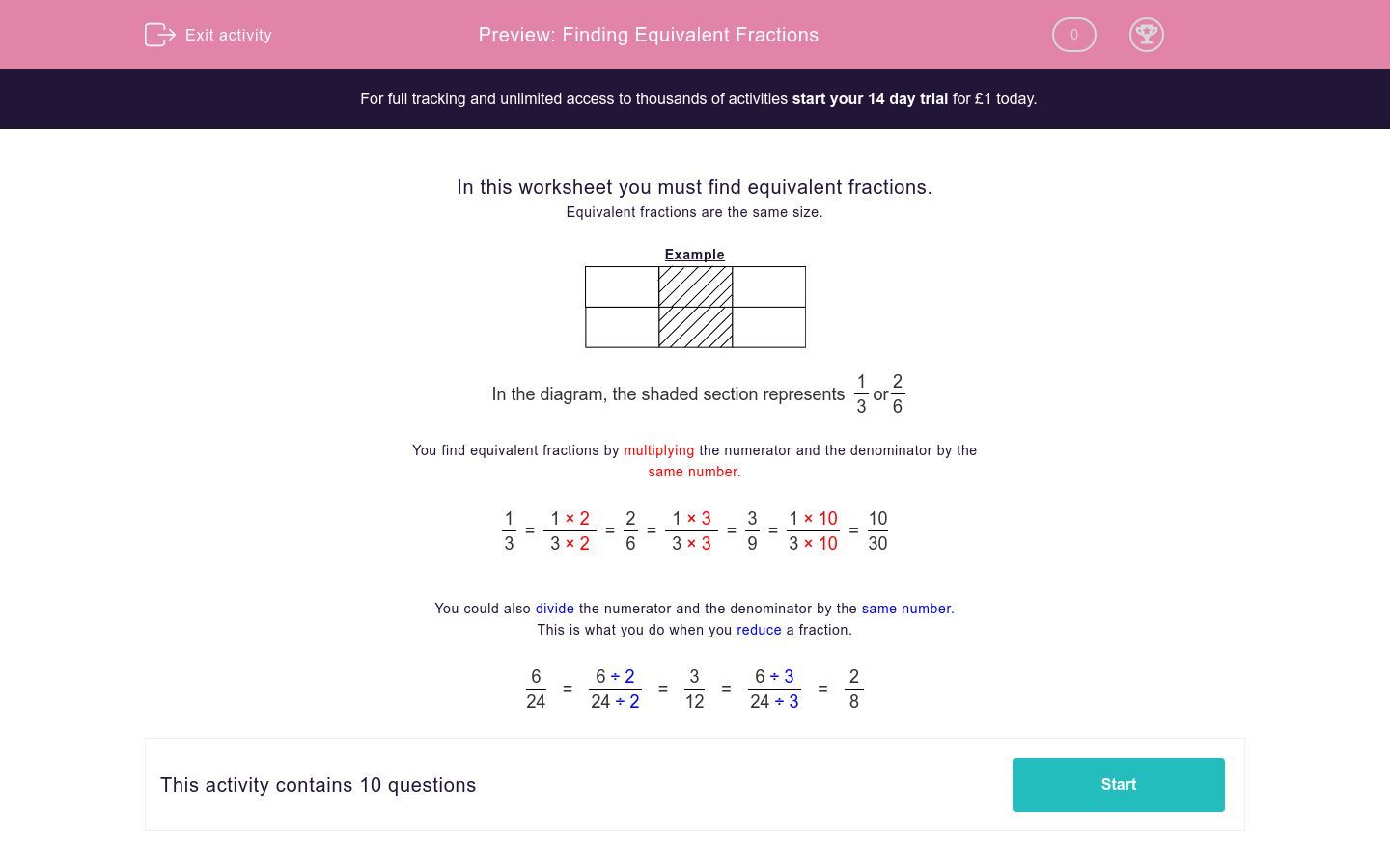 Finding Equivalent Fractions Worksheet - EdPlace