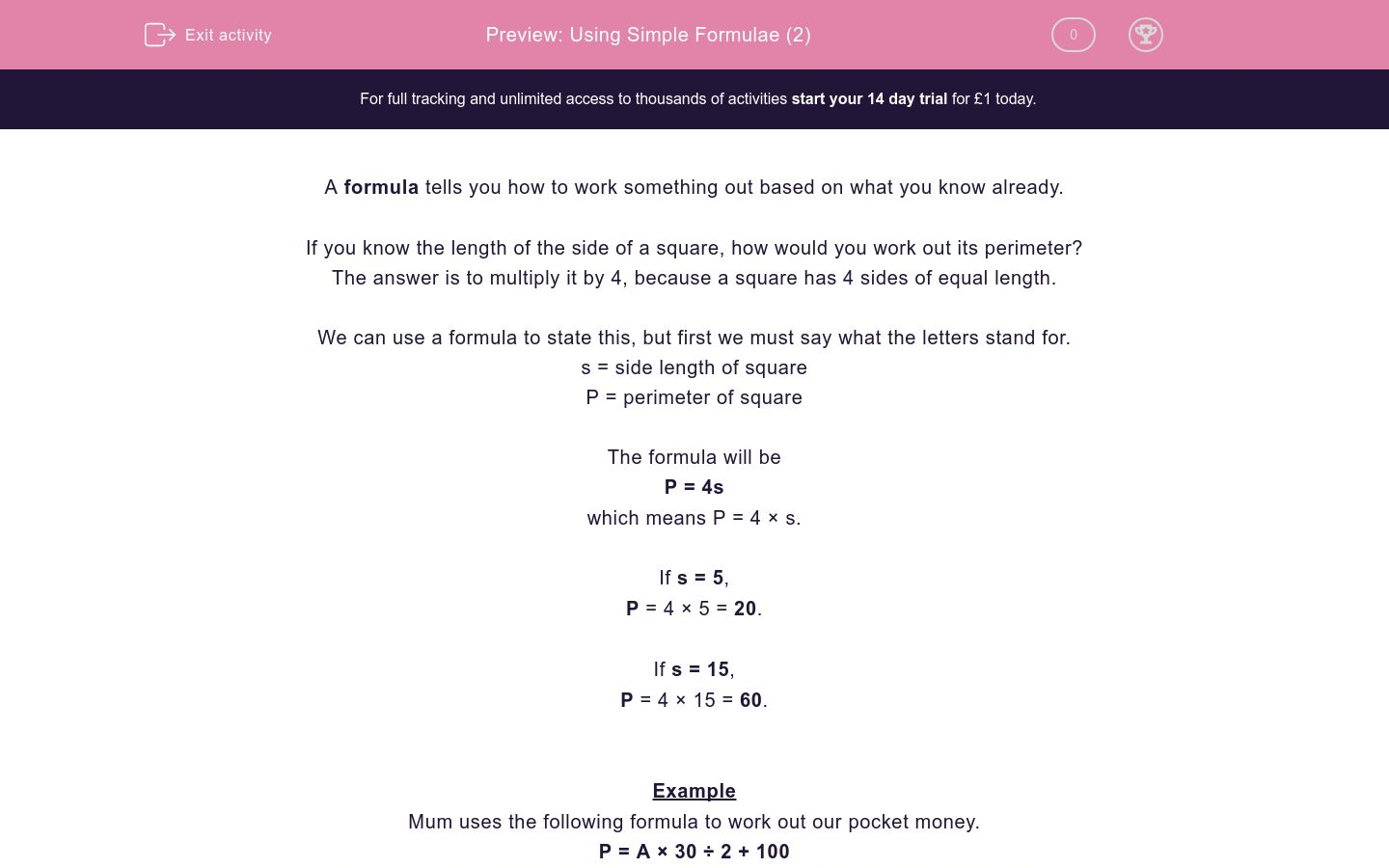 Using Simple Formulae (2) Worksheet - EdPlace