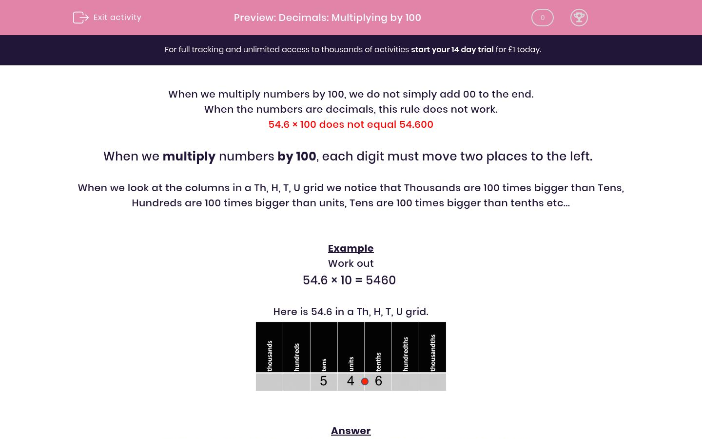 decimals multiplying by 100 worksheet edplace