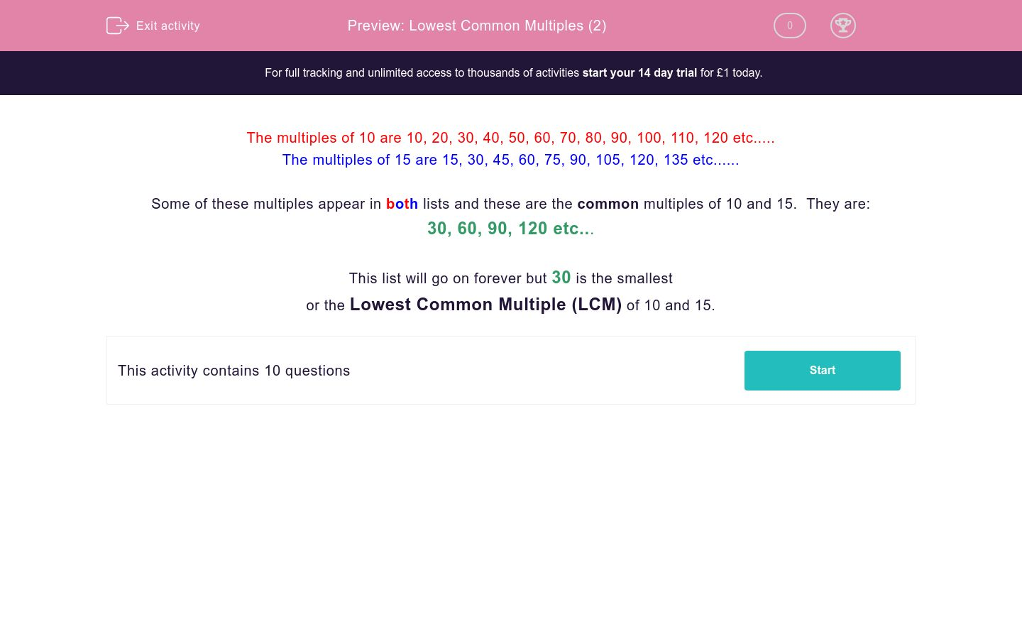 Lowest Common Multiples (2) Worksheet - EdPlace