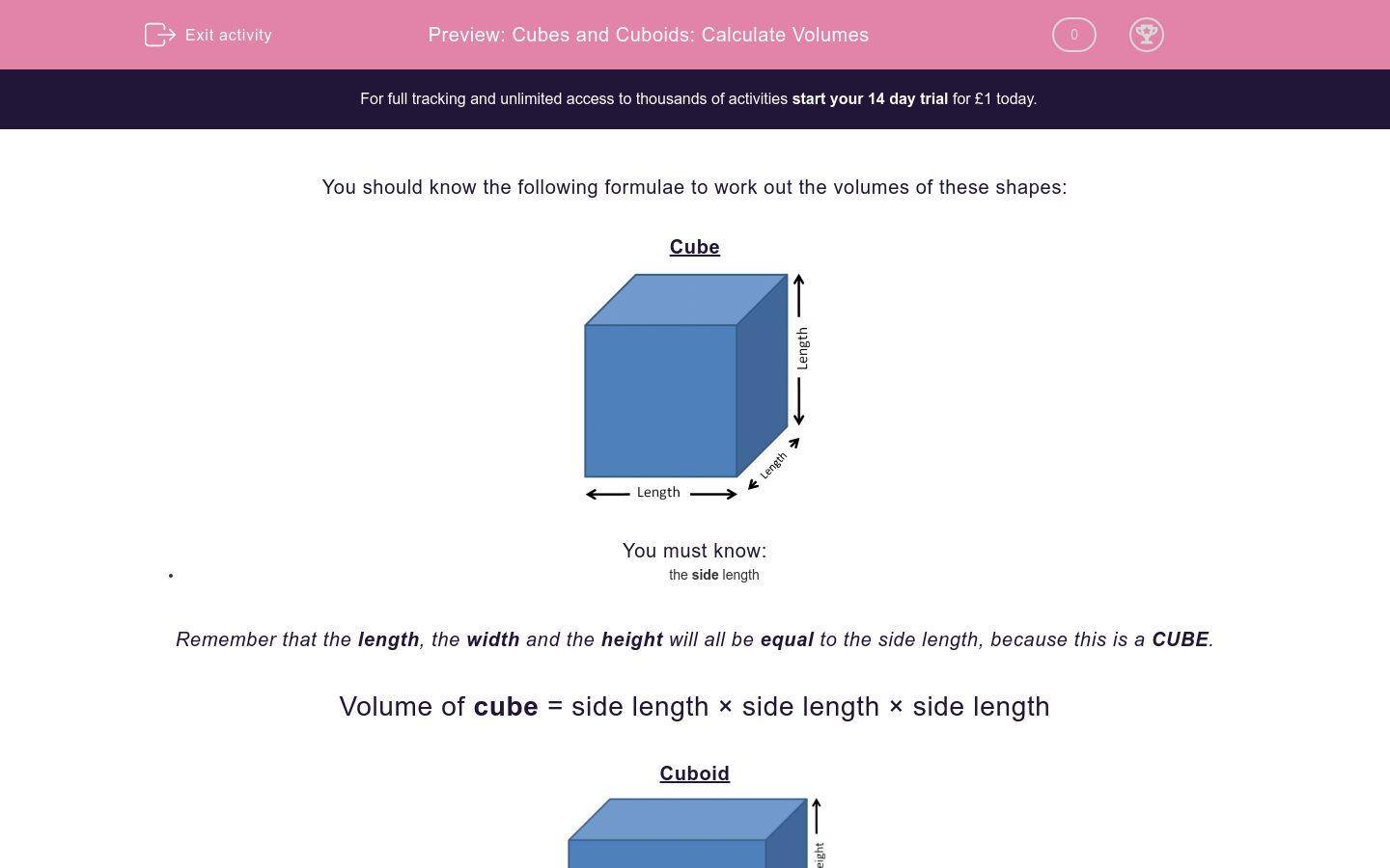 Cubes And Cuboids: Calculate Volumes Worksheet - EdPlace