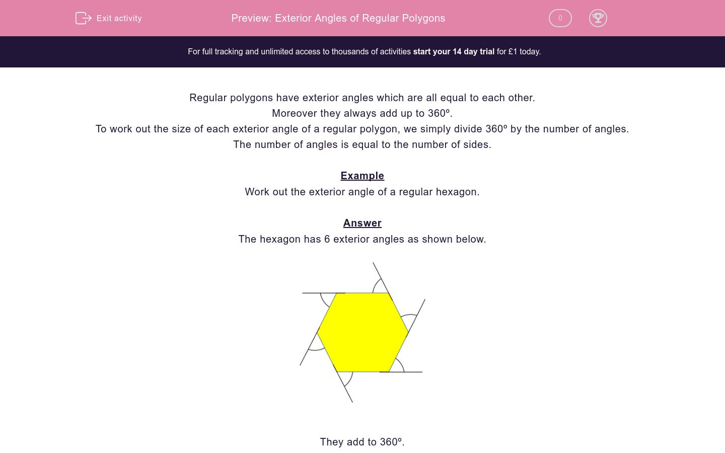 Exterior Angles of Regular Polygons Worksheet - EdPlace