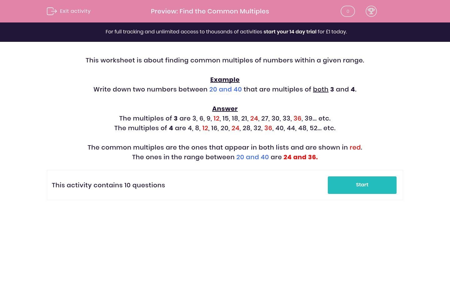  Find The Common Multiples Worksheet EdPlace