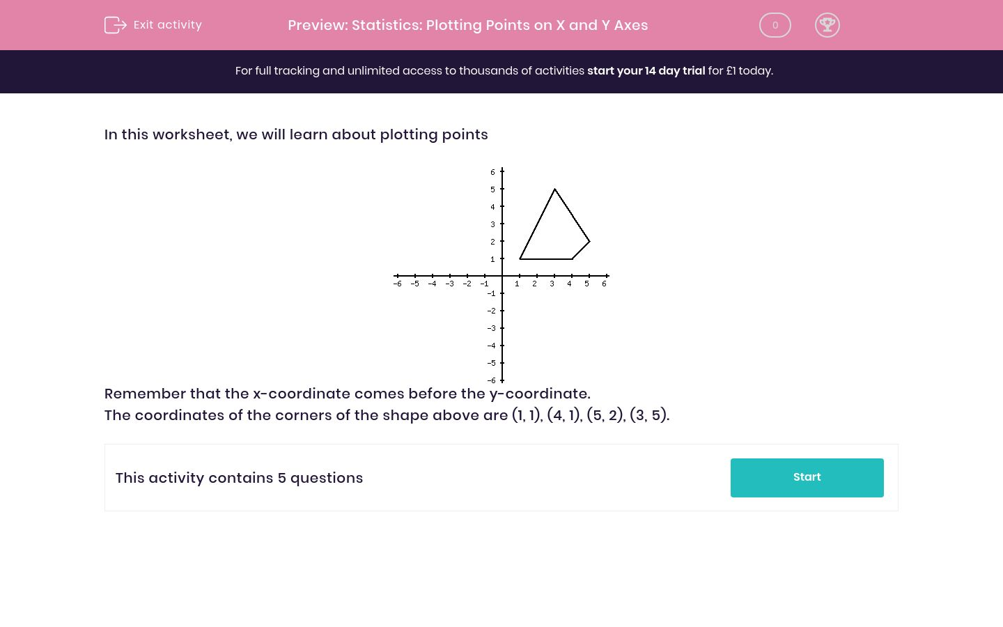 Statistics: Plotting Points on X and Y Axes Worksheet - EdPlace