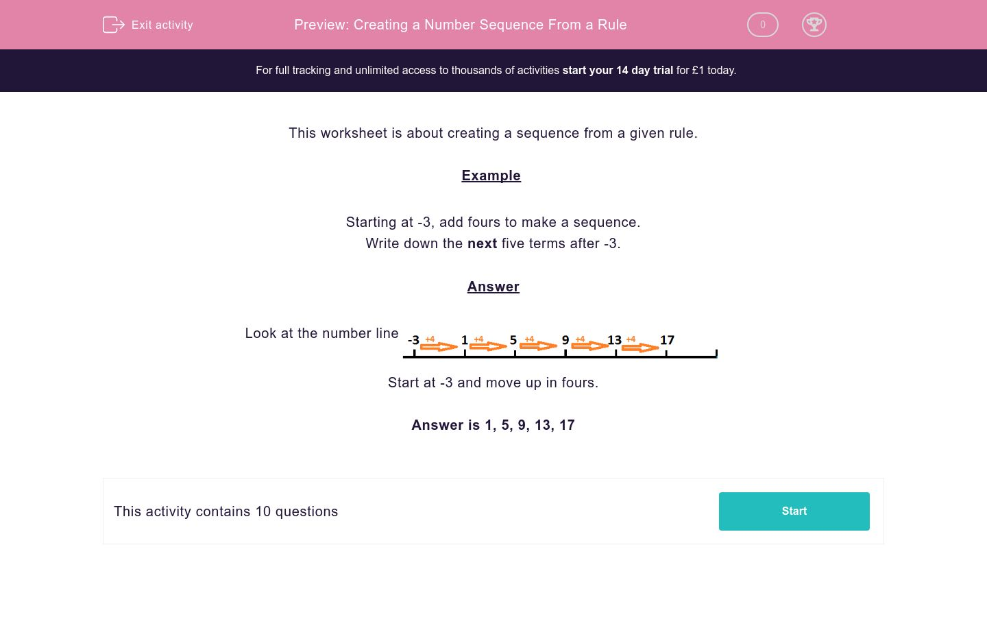 creating a number sequence from a rule worksheet edplace