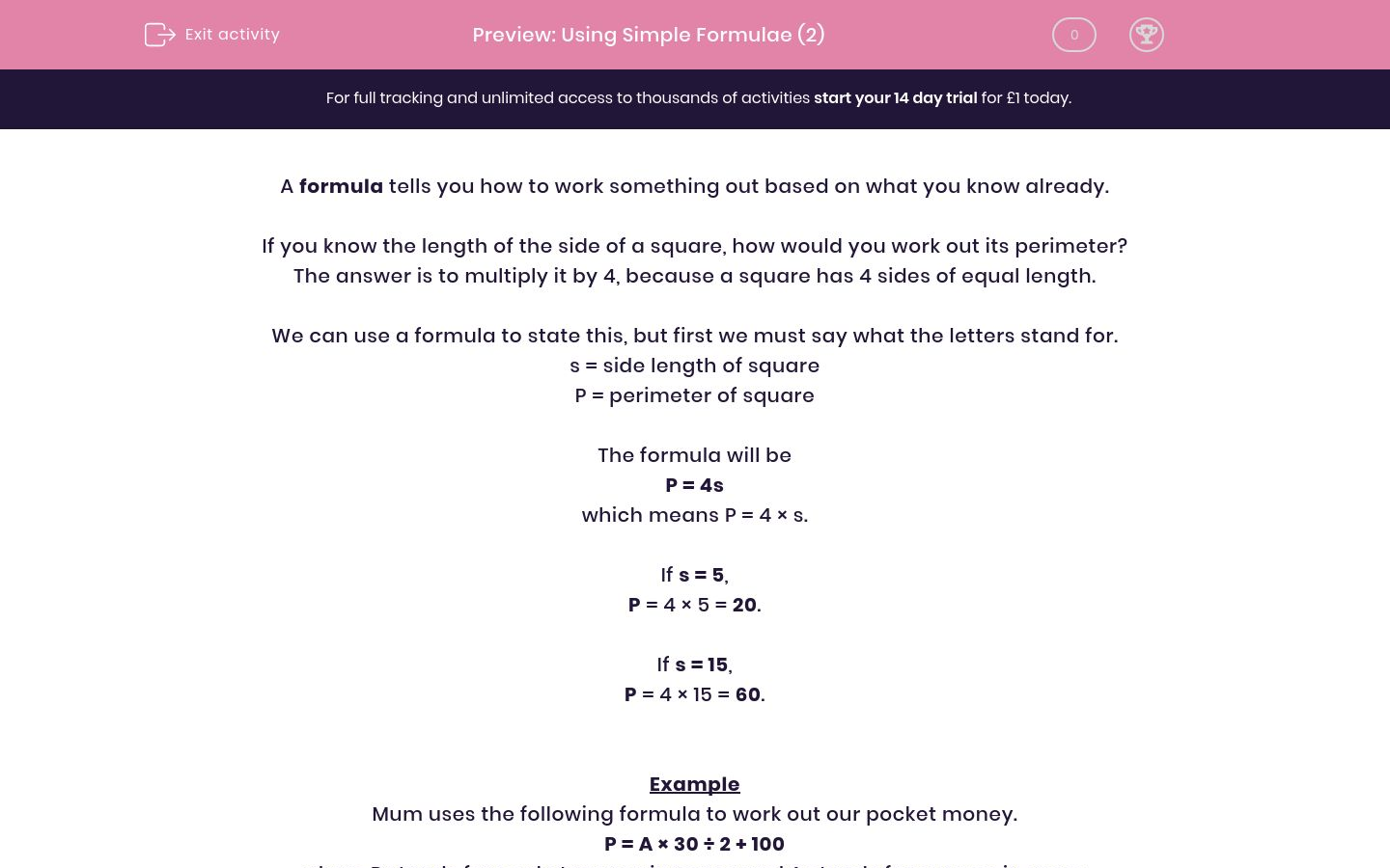 Using Simple Formulae (2) Worksheet - EdPlace