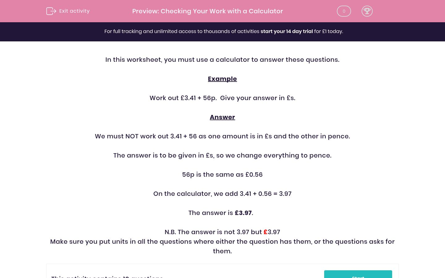 Checking Your Work with a Calculator Worksheet - EdPlace