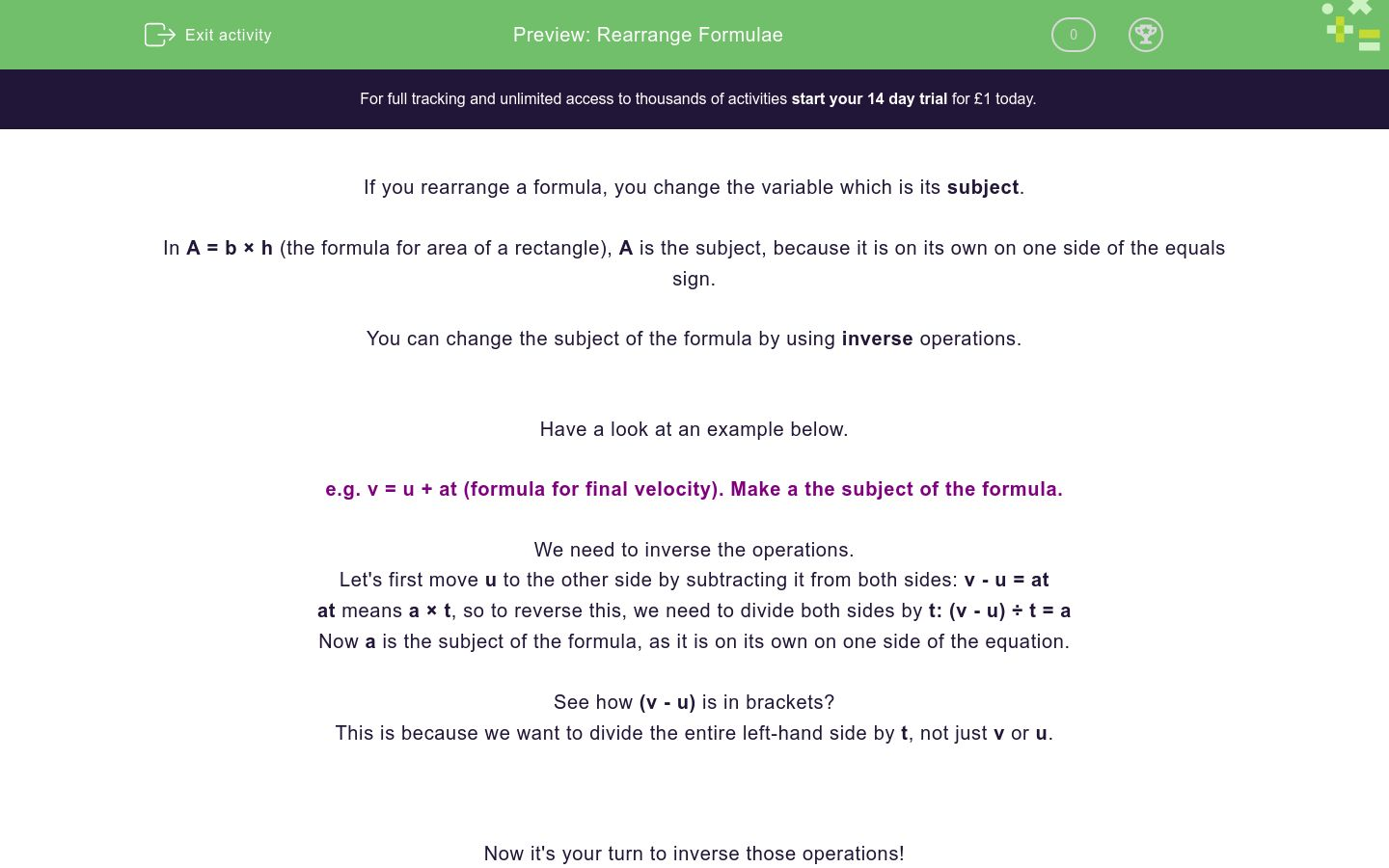 Rearrange Formulae Worksheet - EdPlace