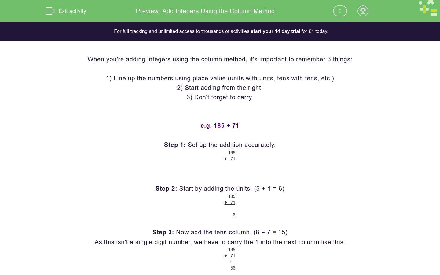 Add Integers Using the Column Method Worksheet - EdPlace