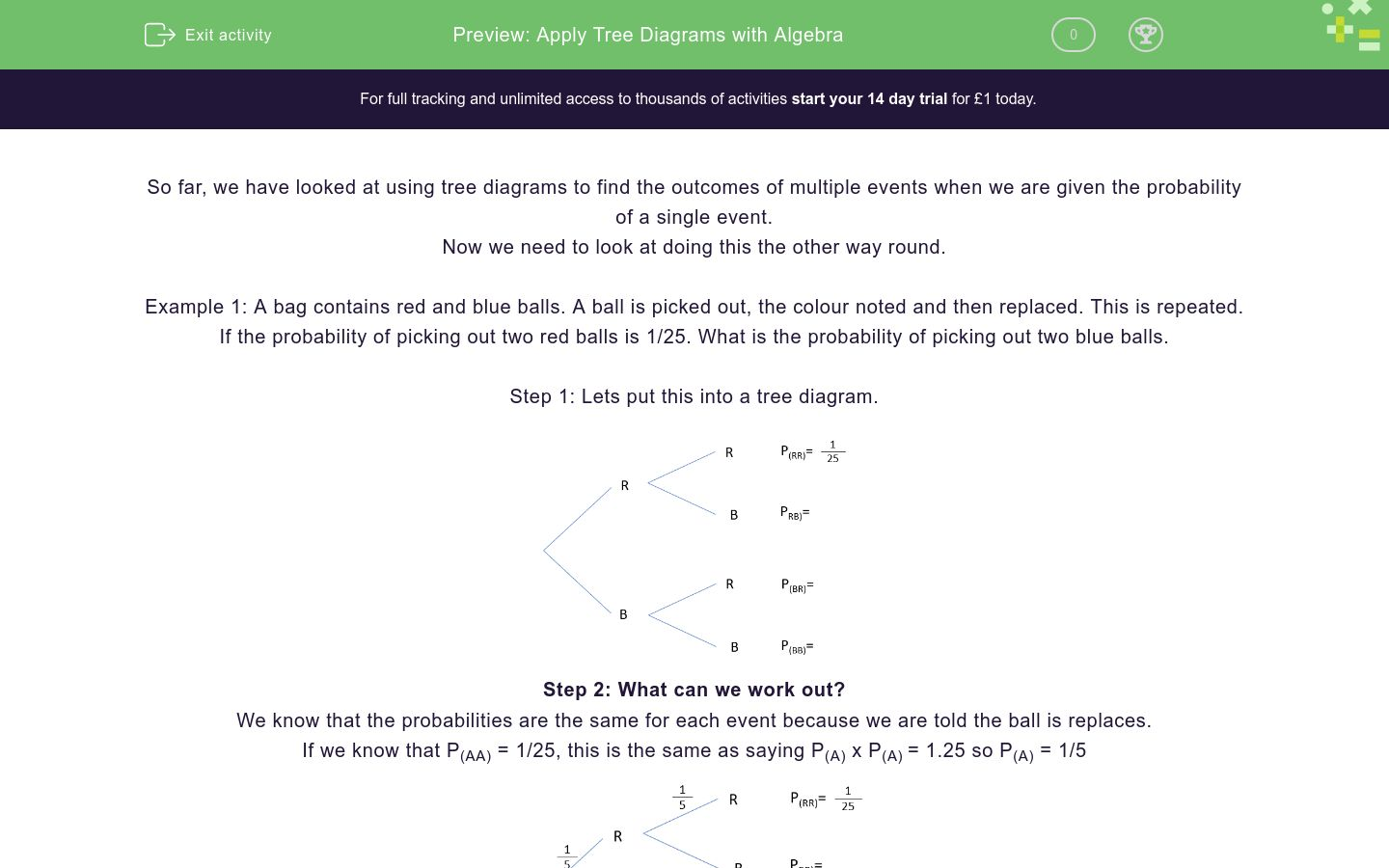 Apply Algebra To Tree Diagrams Worksheet Edplace